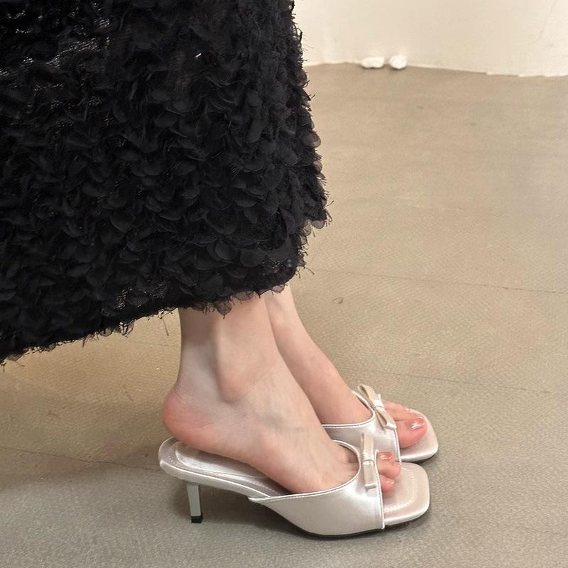 High-heeled French Small Cool Slippers Fairy Shoes 2025 New Summer Fashion Outer Wear Temperament Versatile Niche Sandals