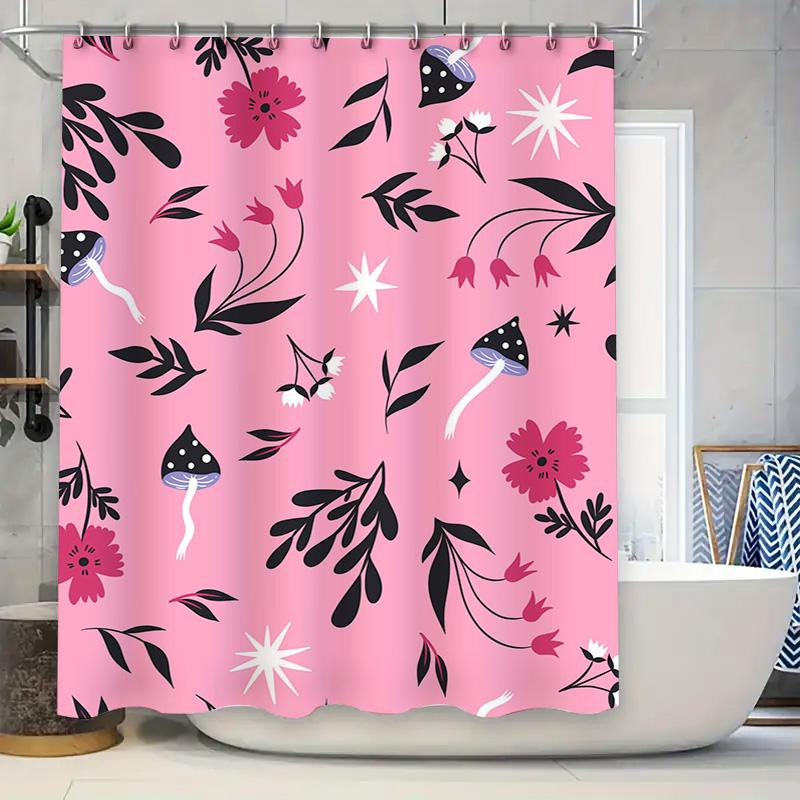 

Pink Black White Bath Curtains Home Decor Shower Curtain Bathroom Window Panels Waterproof Fabric Printed Flowers Design For Liv W60H190(CM)-1 Pcs