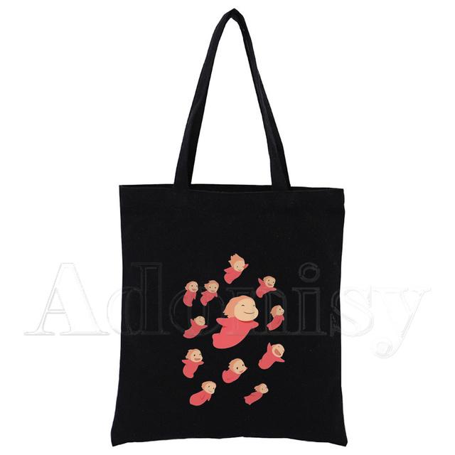 

Холщовая черная сумка для покупок Ponyo, многоразовая тканевая сумка через плечо, подарочная сумка 24*26cm