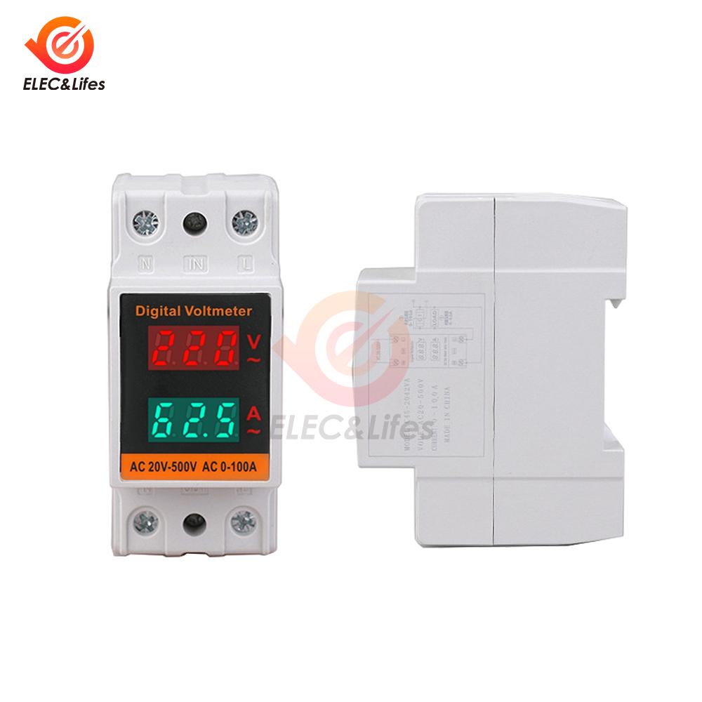 2 in 1 35mm Din Rail Voltmeter Ammeter AC 20-500V 100A Multi-function AC Voltmeter Voltage Amps Meter Built-in Transformer