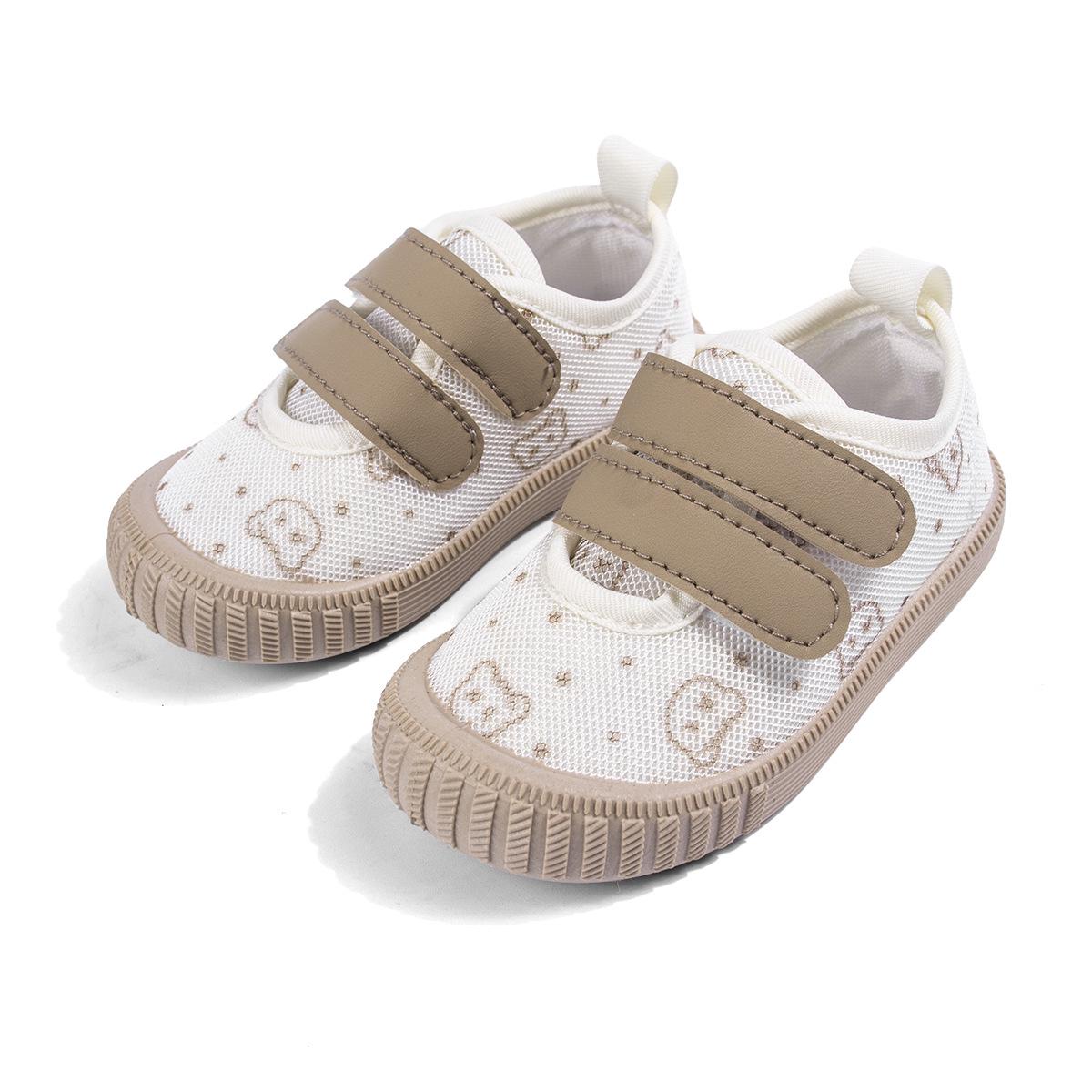 

Дышащие детские сетчатые туфли на весну - Мягкая подошва, дизайн с мультяшным мишкой, застежка на липучке, унисекс, холщовые, для детей 22 - 14.1cm хаки