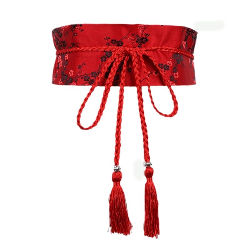 Japanese Style Clothing Kimono Wide Belt Women Sash Tie Streetwear Hanfu Belt Chinese Embroidered Fower Tassel Bandage Belt