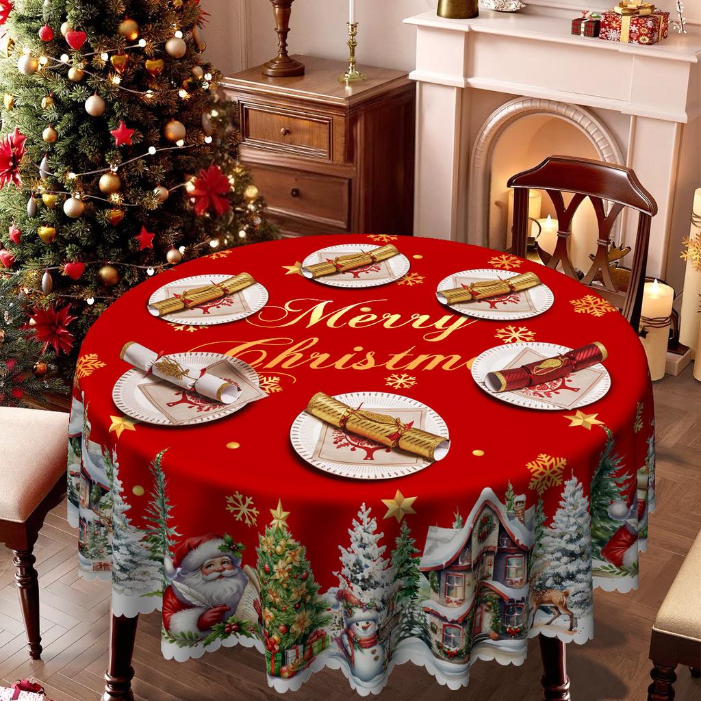 Christmas Rectangle/Round Tablecloth, Christmas Themed Tablecloth, Winter Yeti Red Waterproof Washable Tablecloth