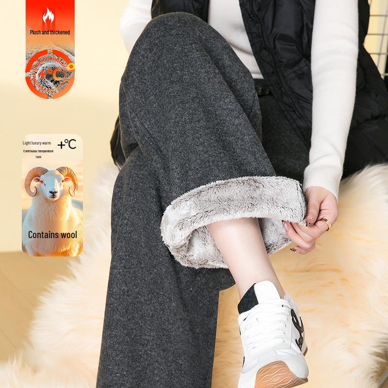 

Women s Snowflake Velvet Wide-Leg Pants - Winter 2026, Plus Velvet, Thick Elastic Waist, Soft, Smooth, Straight-Leg, Gray, Long. L сірий колір