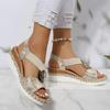 Fashion Metal Buckle Wedge Sandals for Women Peep Toe Elastic Strap Platform Sandals Woman 2025 Summer Casual Espadrille Sandalias Mujer