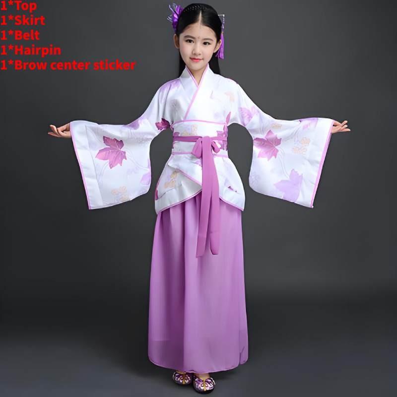 Chinese Style Childrens Hanfu Costume With Taffeta Fabric For Ethnic Dance Performances