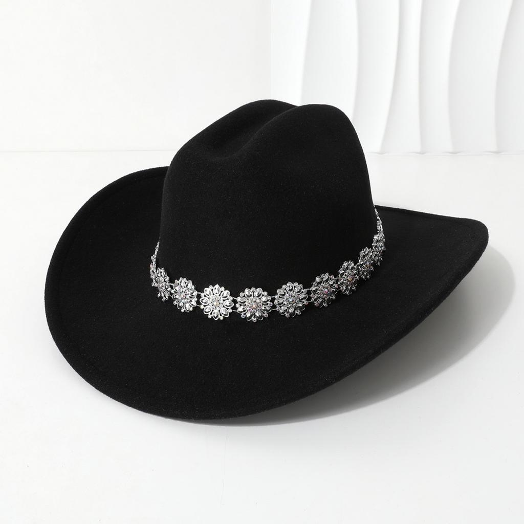 Men's unisex western cowboy hat Metallic flower rhinestone gem accessories Gentleman's hat Hiking hat