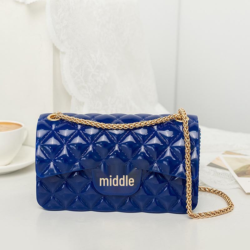 

Silicone Diamond Pattern Chain Shoulder Bag - Large Capacity Crossbody for Women синій