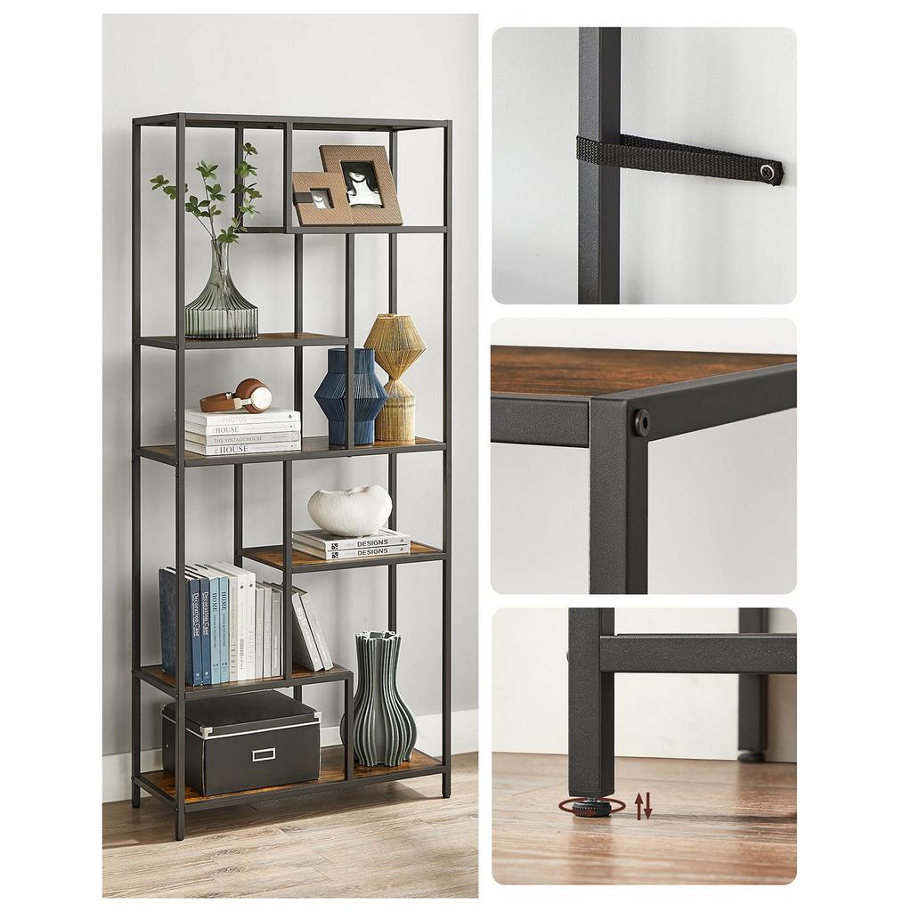 VASAGLE Bookshelf, 6-Tier Bookcase, Geometric Display Shelf, Standing Storage Shelf, 30 x 80 x 180 cm, for Study, Office, Living Room, Bedroom