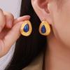 Retro Blue Gold Stone Water Drop Earrings In 18K Gold-Plated Titanium Steel – European and American Style.