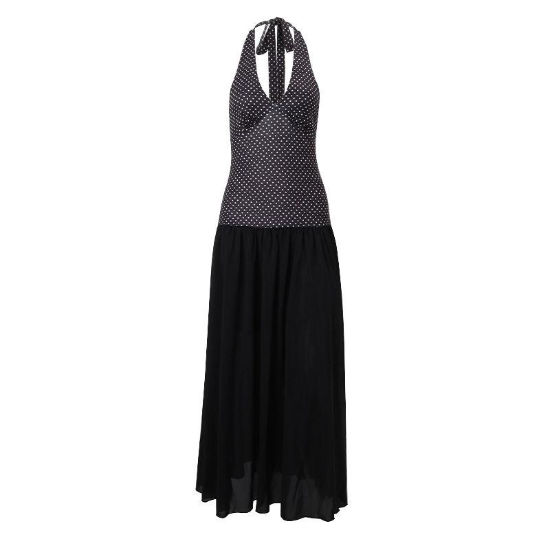

Fashion Style Ins Fashion Colorblock Western Style Youthful-Looking Dress 2024 Summer New Sexy Halter Sweet and Spicy Black L