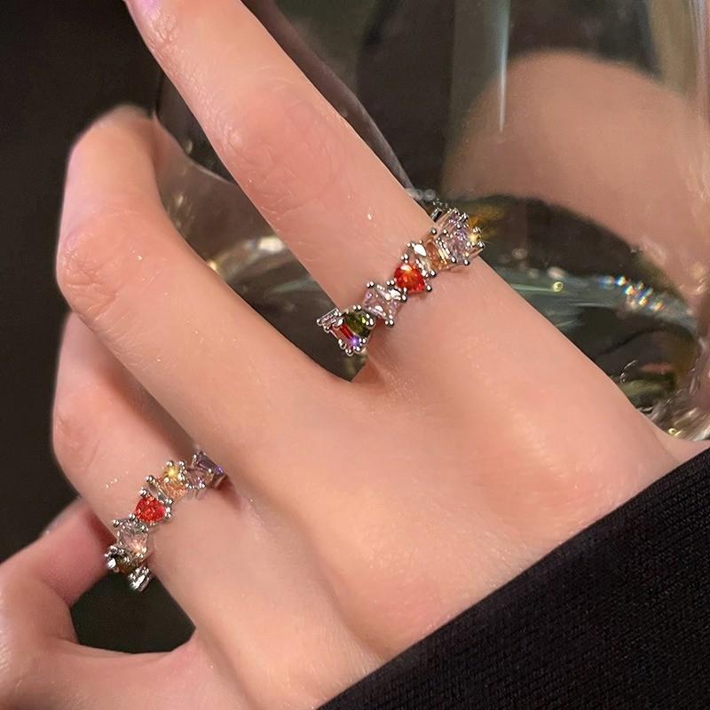 Copper Sophisticated Ring For Women With Colorful Zircon And Adjustable Open Design Summer For