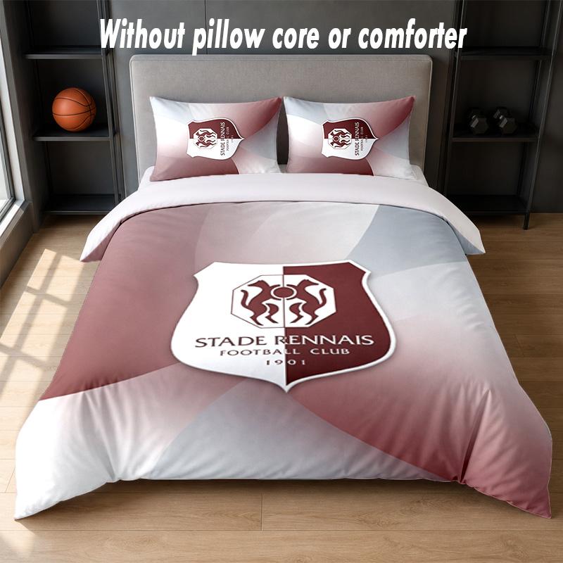 Stade Rennais FC Design Bed Bedding Set 1 Duvet Cover + 2 Pillowcases Soft Breathable Household Bed Linens