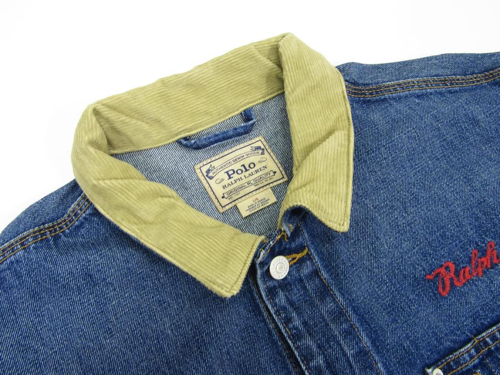 POLO RALPH LAUREN Embroidered Patch Denim Size Blue Men's Jacket, L, (Product Code 0101895)