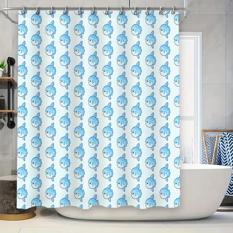 

Cute Fish Shower Curtain Set Waterproof Bathroom Decor Blue Ocean Animal Pattern Fabric Shower Liner For Kids Room W60H190(CM)-1 Pcs
