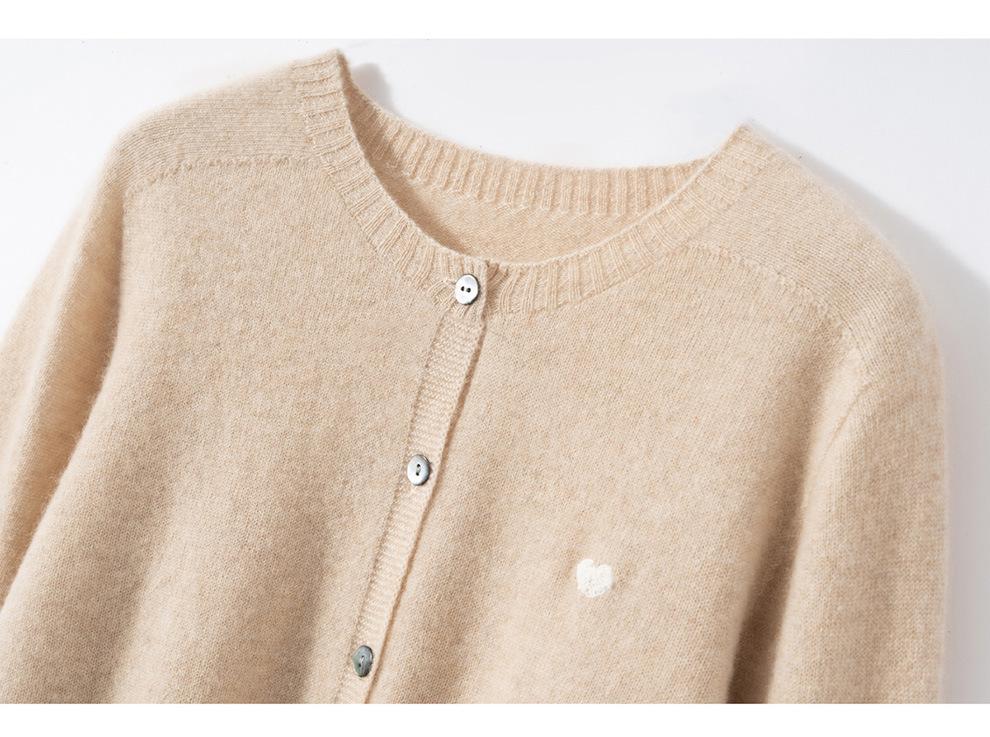 Women's 100% Pure Cashmere Round Neck Cardigan – Autumn/Winter Age-Reducing Knitwear