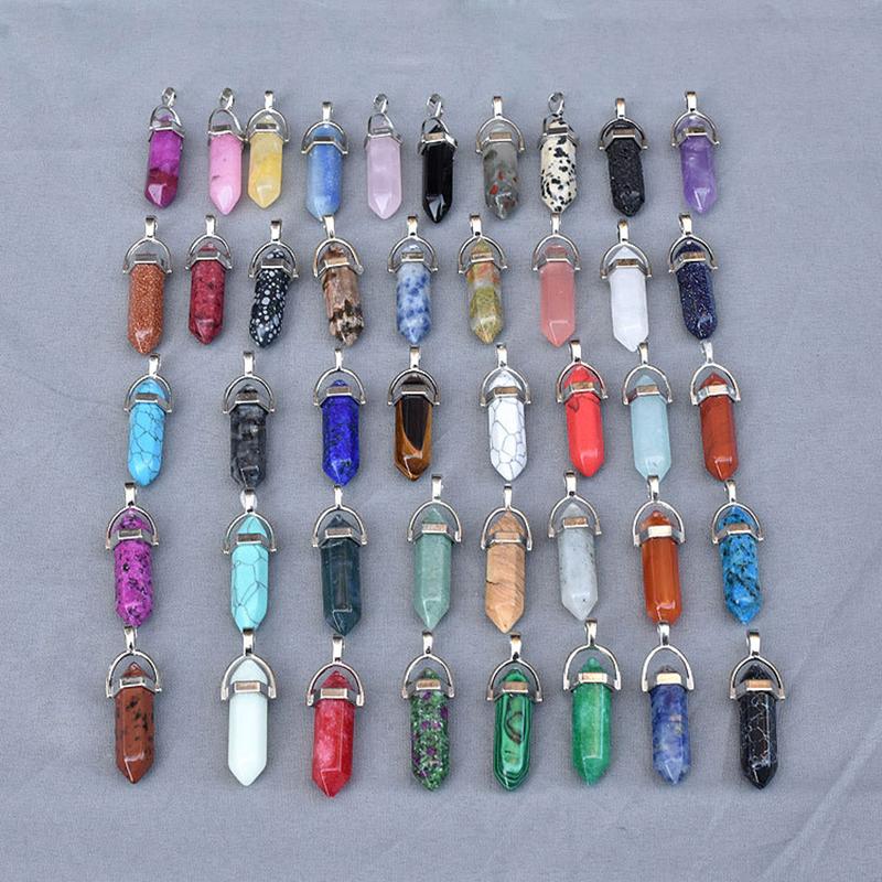 20Pcs/Lot Bulk Natural Stone Pendant Hexagonal Prism Bullet Quartz Point Healing Charm For Necklace Jewelry Making