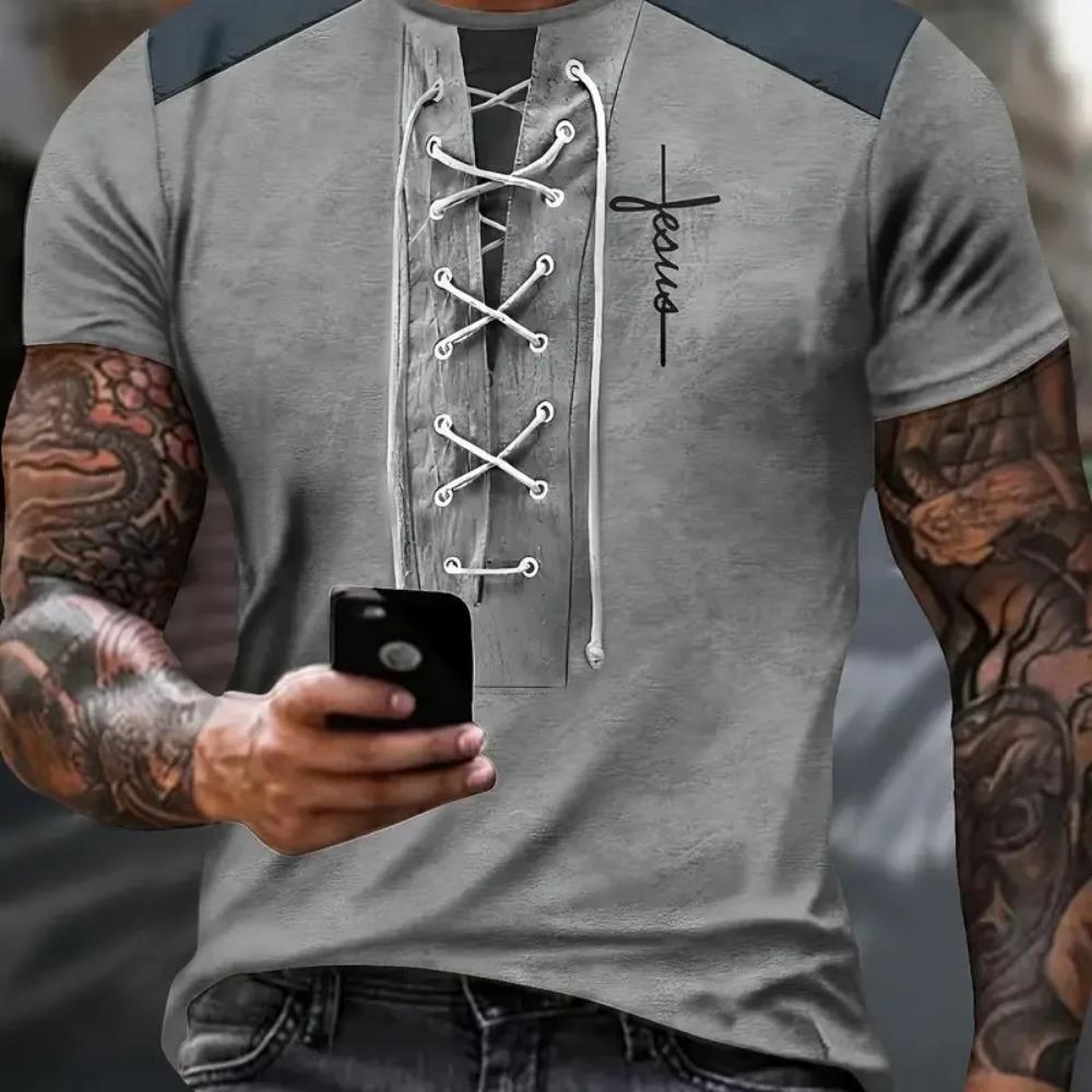 

Summer Casual Men s T-Shirt 3d Printed Henry Shirts English Letter Pattern Tees Tops Vintage Round Neck T-Shirt Men s Clothing S серый