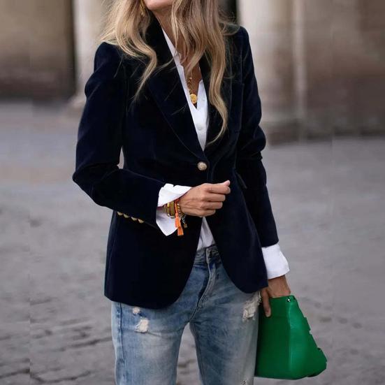 Velvet Blazer for Women Long Sleeve Botton Up Business Office Suit Jacket Casual Lapel Open Front Coat