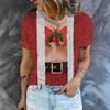 Womens Slim Fit Round Neck Short Sleeve T-Shirt With 3D Santa Claus Print Soft Cotton-Feel Fabric Casual Office Wear