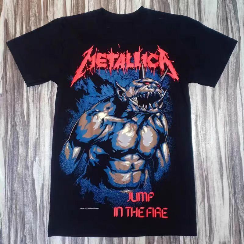 Nové pánské tričko s krátkým rukávem a potiskem v americkém stylu a pánské oblečení s krátkým rukávem a potiskem od metalové rockové kapely
