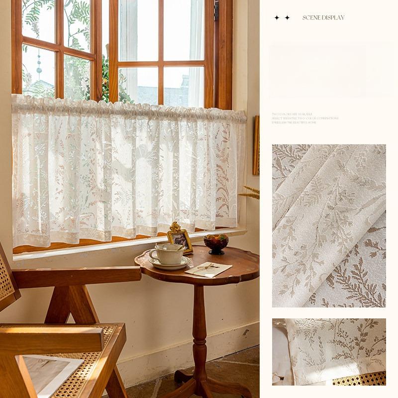 Sweet Style White Lace Window Edge Short Curtain, Pole Bag Style, Transparent Short Curtain French Style Cotton Light-transmitting Fabric Rodless