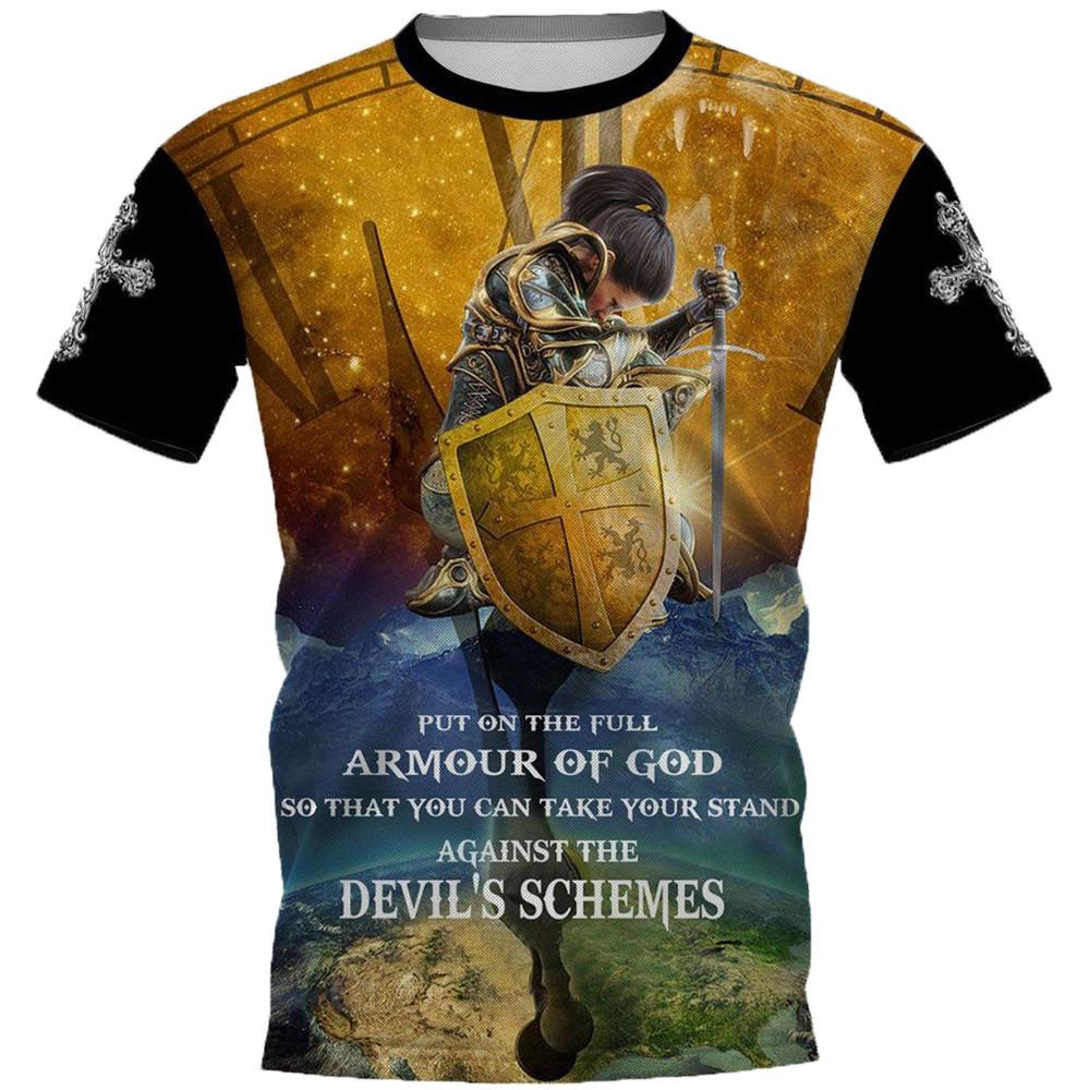 Moda 3D Crusader Knights drukowanie T Shirt dla mężczyzn europa i ameryka Harajuku ubrania Vintage Casual O-Neck topy z krótkim rękawem
