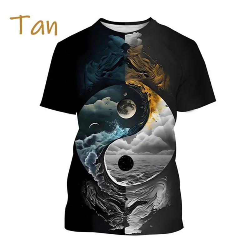 Yin Yang Koi Dragon Tai Chi Pattern 3D Print Men's T-Shirt Streetwear Brand Quick-Dry Sports Short-Sleeve Top