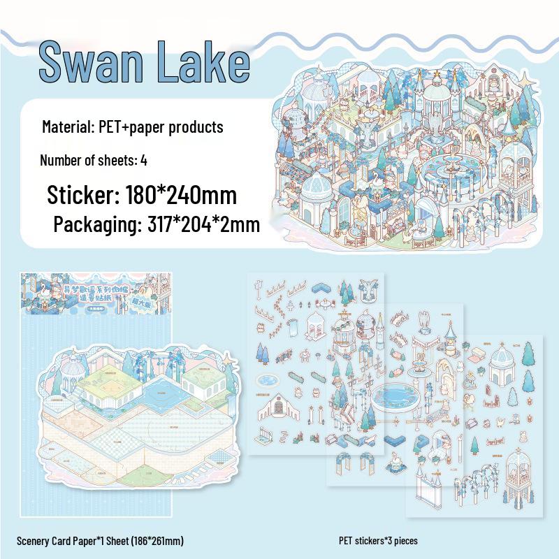 White Ink PET Nursery Rhymes Landscape Stickers - Zoo Series, 4 Large Sheets
