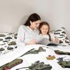 War Theme Set Full Size Aircraft Tanks Bedding Set for Kids Boys Bedroom Decor Retro Army Green Airplane Tanks Soft Polyester