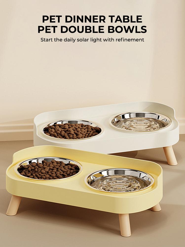 Ein farbenfroher Dopamin-Haustier-Doppelnapf, modische Fütterung, große Kapazität, Edelstahlnapf für Hunde, Trinkwasser, Hals, Katzendoppelnapf