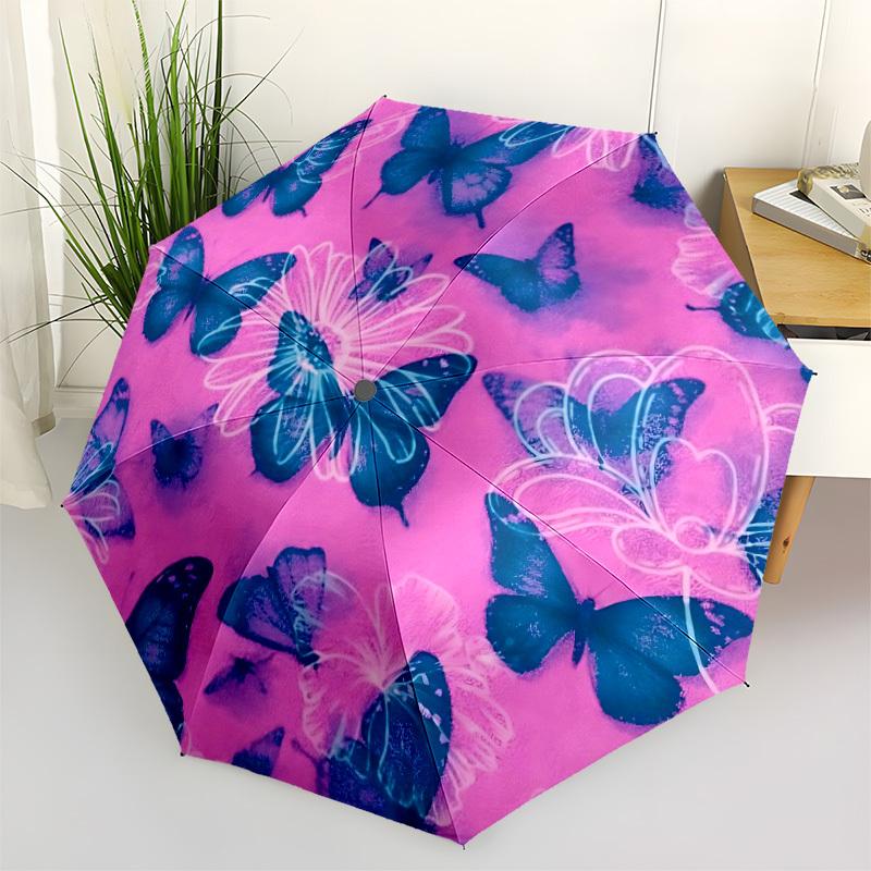 1pc Butterfly Floral Automatic Folding Umbrella - 8-Rib Automatic Open/Close, Large Canopy Birthday Festival Gift yy251217135