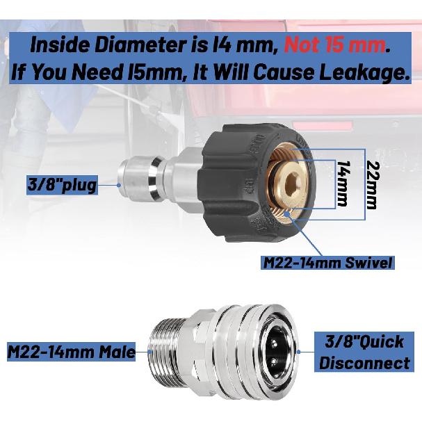 10Pack Pressure Washer Quick Connect Fittings, Stainless Steel Pressure Washer Adapter Set, M22-14mm Swivel To 3/8" Quick Connect Kit, 3/4 Inch Quick