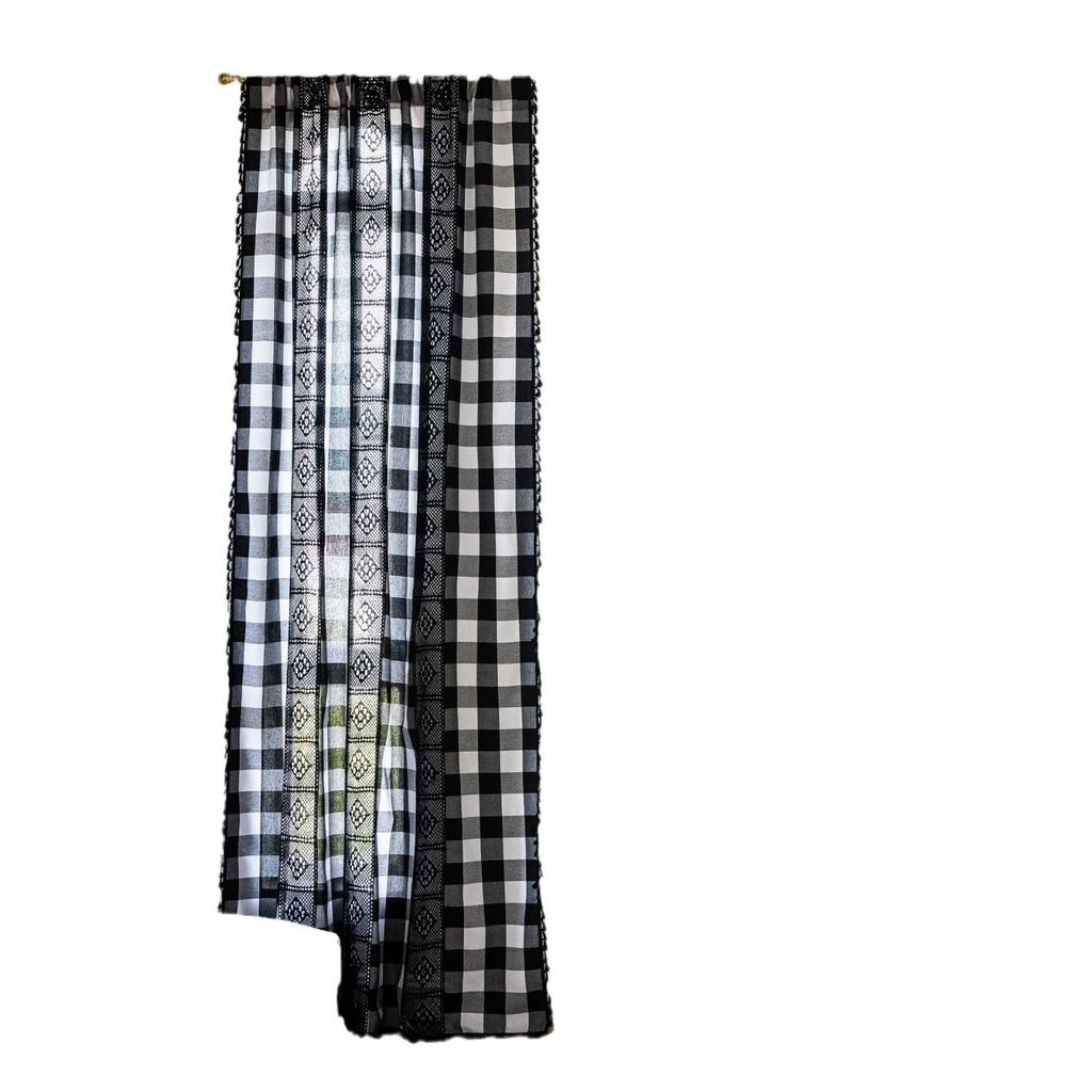 Black And White Plaid Splicing Curtains Medium Ancient Style Foreign Retro Personalized Art Hollow Short Curtain
