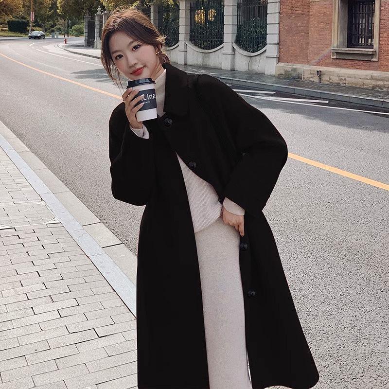 Women's Mid-Length Wool Coat with Doll Collar - 2025 Autumn/Winter Korean Style