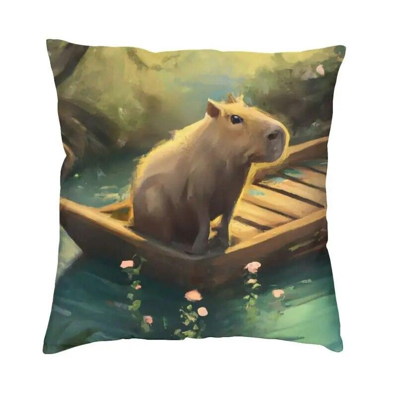 Capybara Try Eating Cushion Cover Nordic Pillow  for Car Sofa Printed