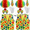 Colorful Clown Polka Dot Costume Set with Nose, Hat, Wig, Bow Tie, and Magic Props.