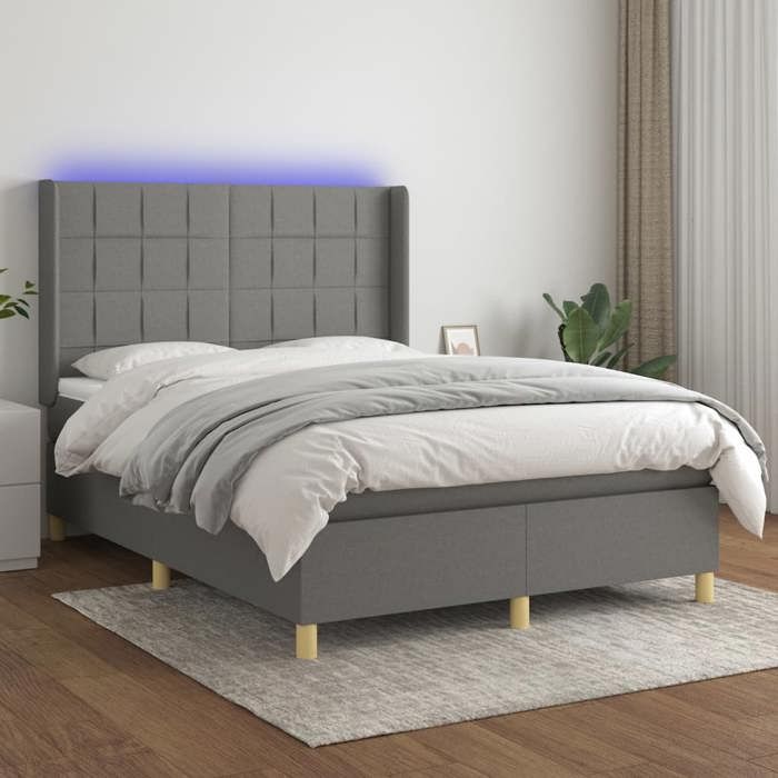 VidaXL Slatted Bed Base with Mattress and LED, Upholstered Bed, Double Bed, Adult Bed for Interior Bedroom, 3138870