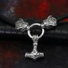 New High Quality Viking Wolf Head Leather Necklace Thor Hammer Pendant Jewelry Gift
