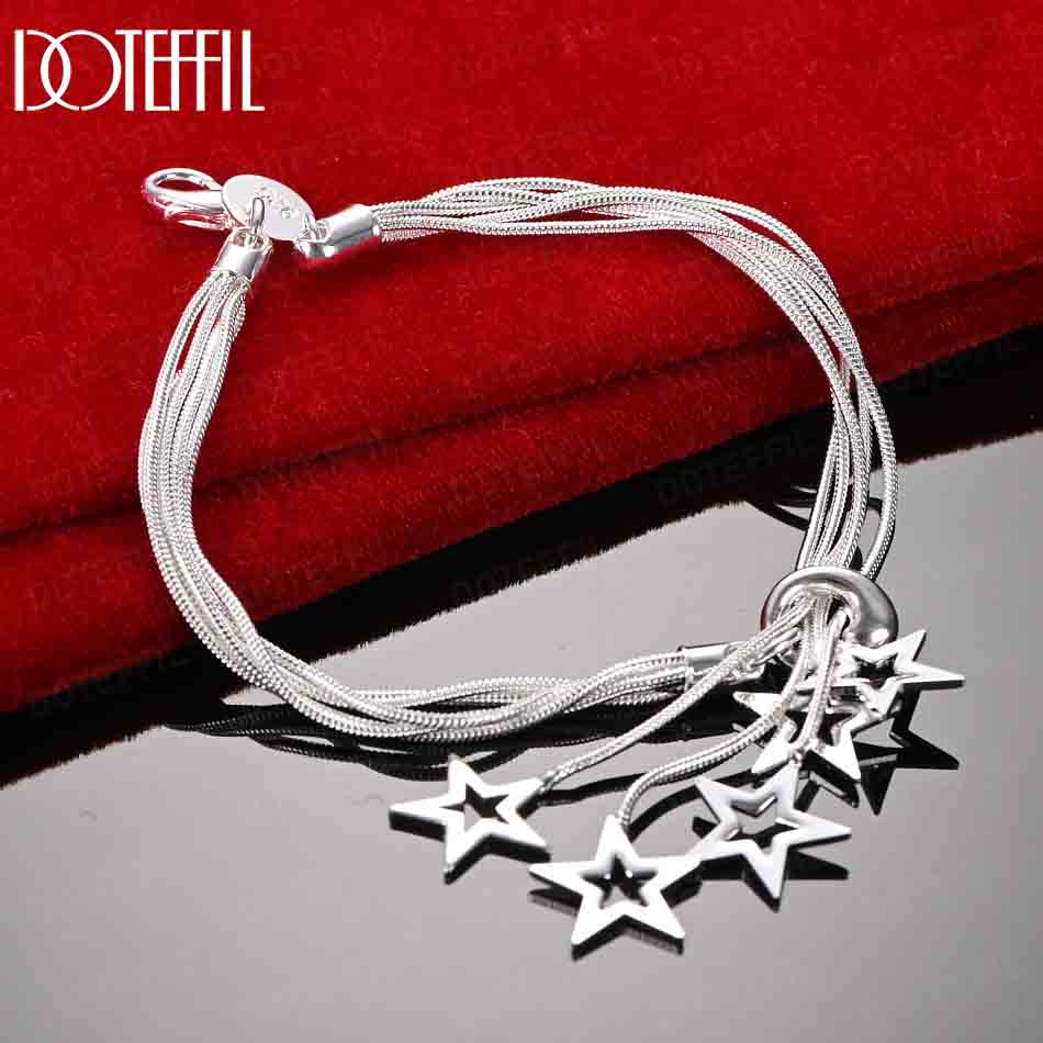 925 Sterling Silver Snake Chain Star Bracelet Wedding Jewelry