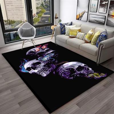 Alfombra de Dibujos Animados de Calavera Fantasma de Terror Gótico para Hogar Sala de Estar Dormitorio Sofá Felpudo Decoración, Alfombra de Área para Niños Felpudo de Piso