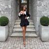 Elegant Cross-Color Button Dress with Lace-Up Waist and Ruffled Skirt - Autumn Collection