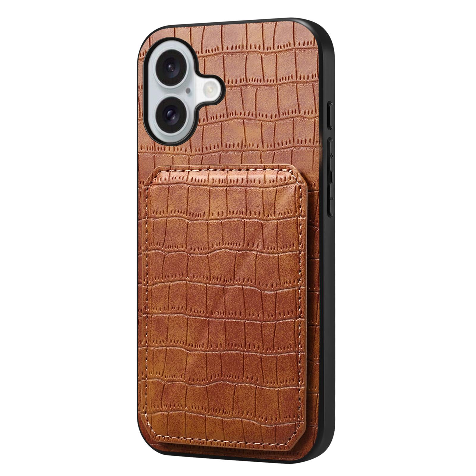 

D03 Style For iPhone 16 Kickstand Case Crocodile Texture PU+PC+TPU Phone Cover with Card Slot
