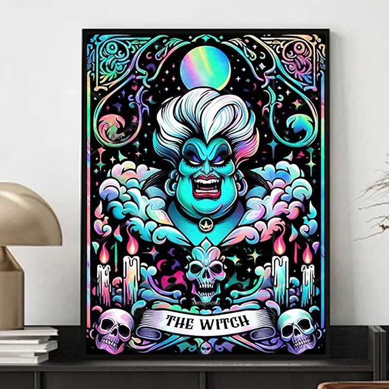 Disney 5D DIY Diamond Painting Ursula Dark Neon Tower Illustration Full Circle Diamond Mosaic Cartoon Dog Embroidery Art Painting Home Decor