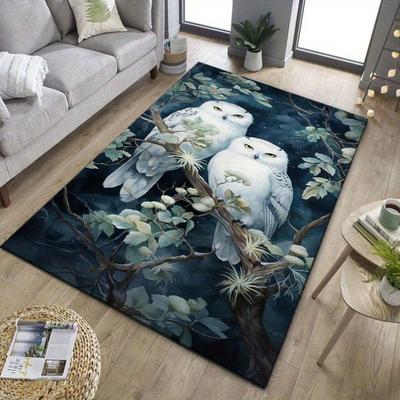 Enchanting Snowy Owls Rug for Living Room Decor - Unique Wildlife Art Carpet with Nature Theme | Home Accessories