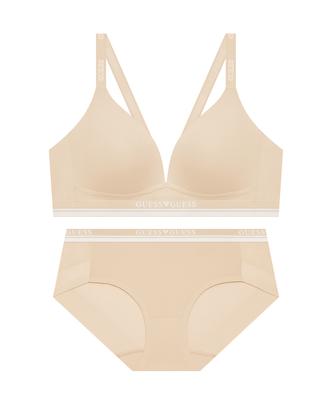 Geseueondeoweeo Cool Mesh Fusing Wireless Bra And Panty Set - Beige