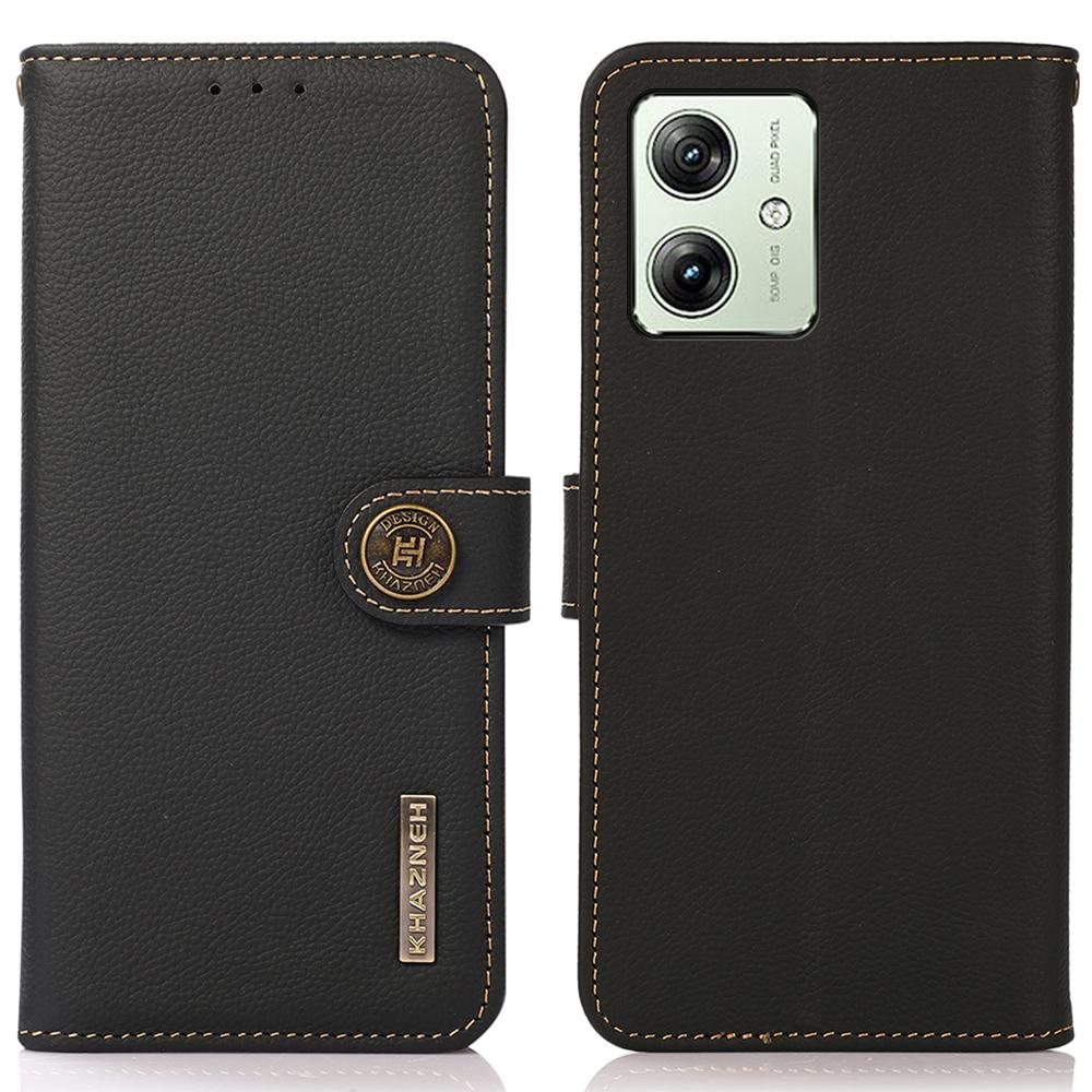 

For Motorola Moto G64 5G Case Genuine Cow Leather Wallet Phone Cover Black
