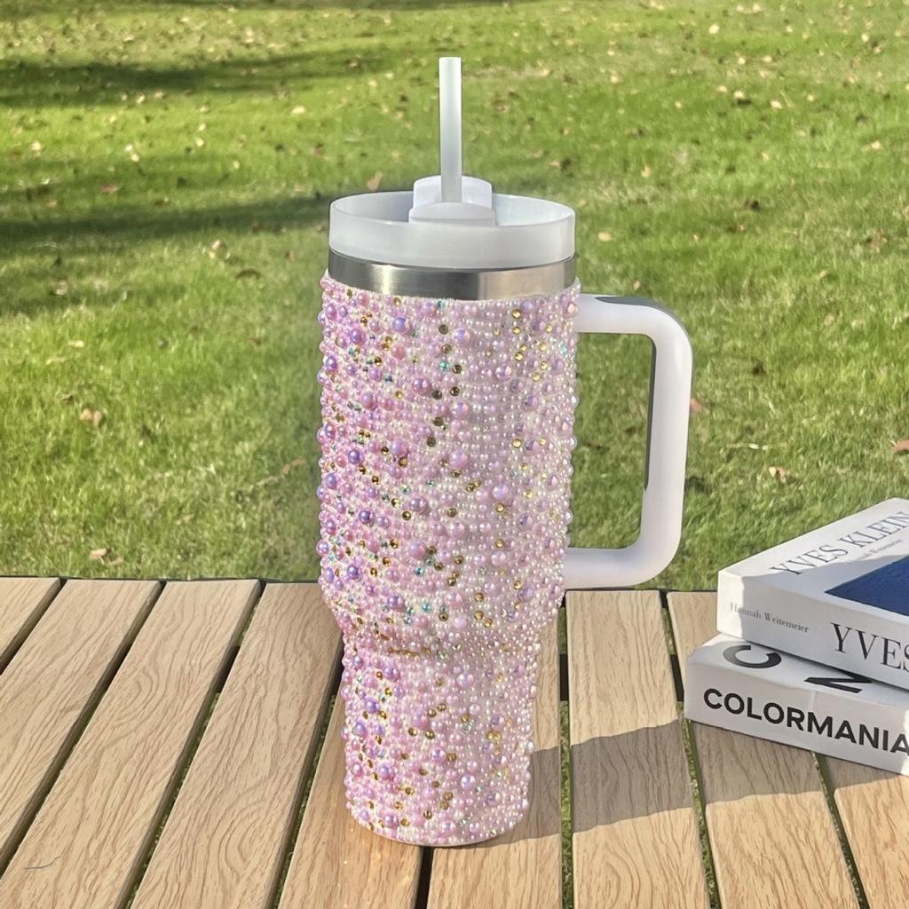 304 Stainless Steel Thermos Cup with Diamond 40oz Handle Vacuum Ice Cup Portable Car Cup
