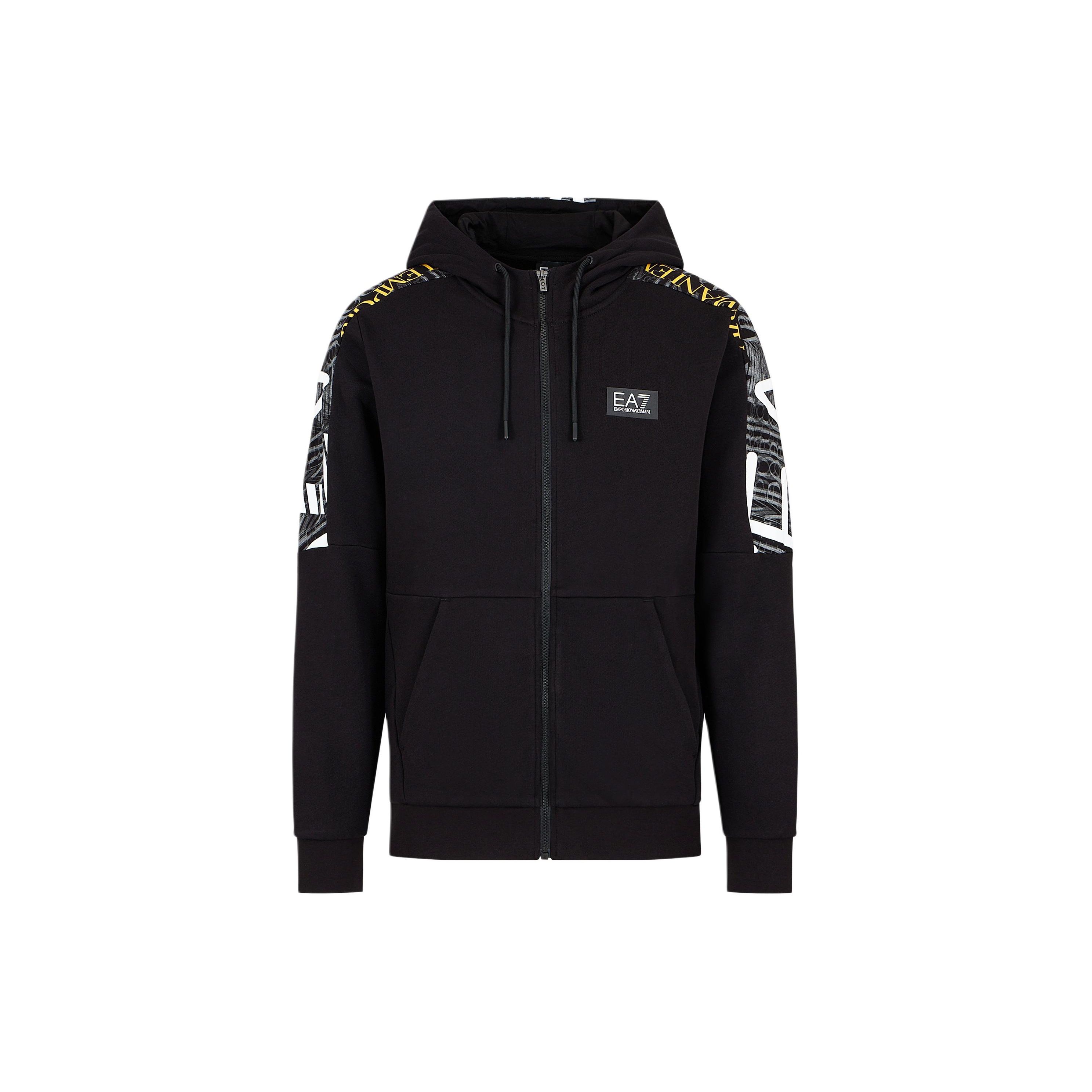 Emporio Armani EA7 SS24 Logo Letter Print Hooded Zip Pocket Sweatshirt Men sweatshirt Black 3DPM74-PJEQZ-1200 S