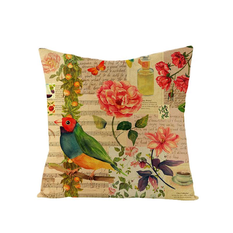 Polyester Pillowcase Nordic Retro Flower and Bird Letter Office Cushion Car Sofa Pillowcase Home